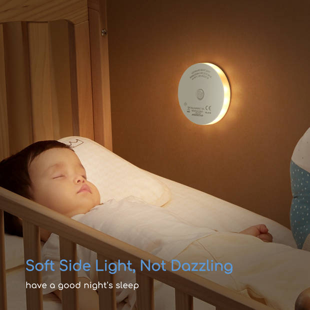 Aigostar 10ZJB - LED Nachtlampje met Bewegingssensor- 2 stuks - Dimbare - Nacht Lamp - Kinderen & Baby - Wit