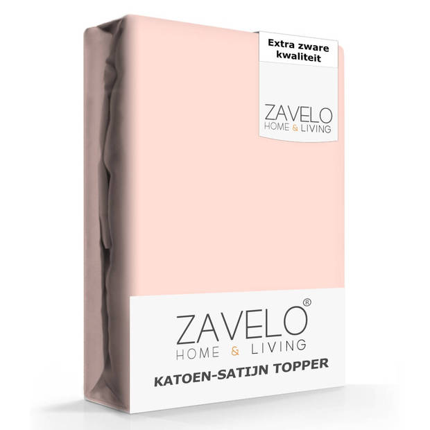 Zavelo Deluxe Katoen-Satijn Topper Hoeslaken Roze-Lits-jumeaux (180x220 cm)