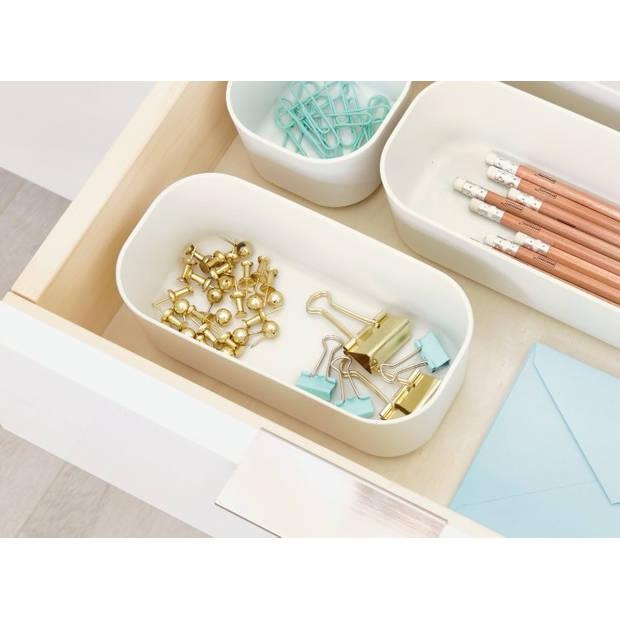 iDesign - Opbergbox Open, Small, 9 x 18.5 x 6 cm, Gerecycled Kunststof/Hout, Beige - iDesign Eco Storage