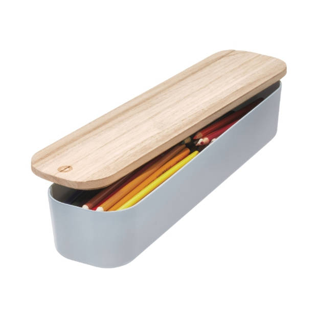 iDesign - Opbergbox met Deksel, Large, 9 x 36.5 x 6 cm, Gerecycled Kunststof/Hout, Grijs - iDesign Eco Storage