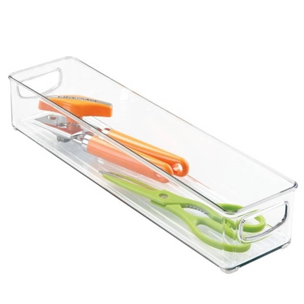 iDesign - Opbergbox met Handvaten, 10.2 x 40.6 x 7.6 cm, Stapelbaar, Kunststof, Transparant - iDesign Kitchen Binz