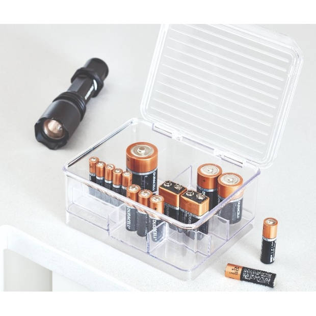 iDesign - Batterij Organizer met Deksel, 16.9 x 14.1 x 7.5 cm, Stapelbaar, Kunststof, Transparant - iDesign Linus