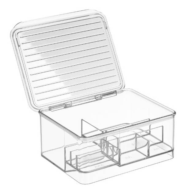 iDesign - Batterij Organizer met Deksel, 16.9 x 14.1 x 7.5 cm, Stapelbaar, Kunststof, Transparant - iDesign Linus