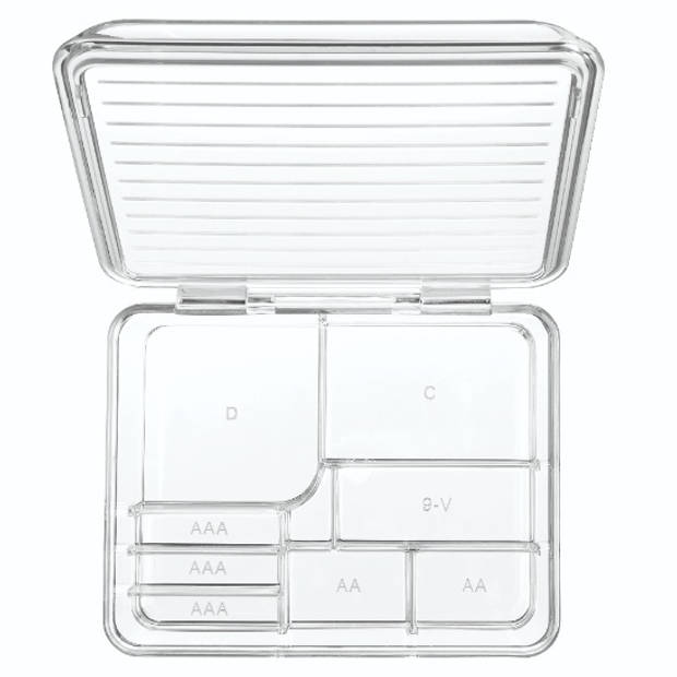 iDesign - Batterij Organizer met Deksel, 16.9 x 14.1 x 7.5 cm, Stapelbaar, Kunststof, Transparant - iDesign Linus