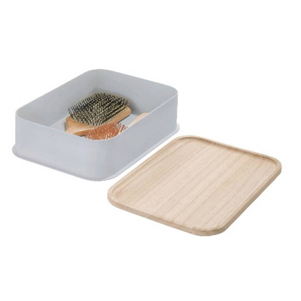 iDesign - Opbergbox met Deksel, 30.2 x 21.3 x 7.6 cm, Paulownia Hout, Grijs - iDesign Eco Storage