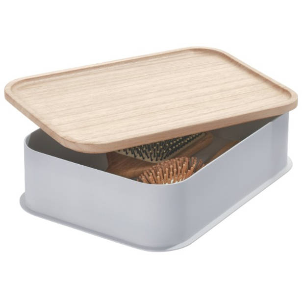 iDesign - Opbergbox met Deksel, 30.2 x 21.3 x 7.6 cm, Paulownia Hout, Grijs - iDesign Eco Storage