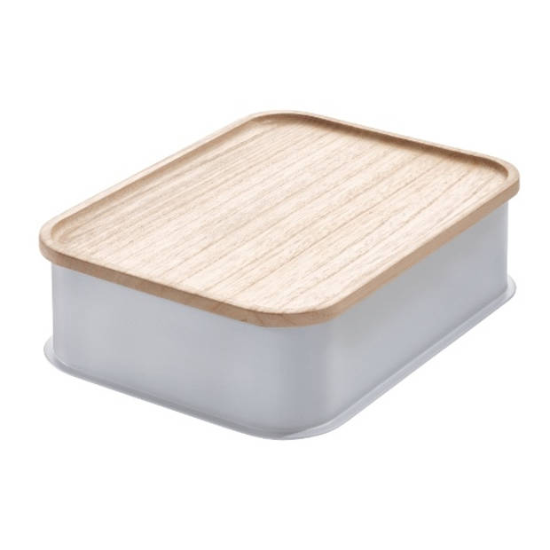 iDesign - Opbergbox met Deksel, 30.2 x 21.3 x 7.6 cm, Paulownia Hout, Grijs - iDesign Eco Storage