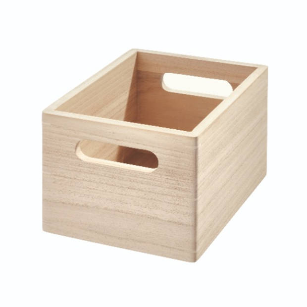 iDesign - Opbergbox met Handgrepen, 19 x 25.5 x 15 cm, Paulownia Hout, Beige - iDesign The Home Edit