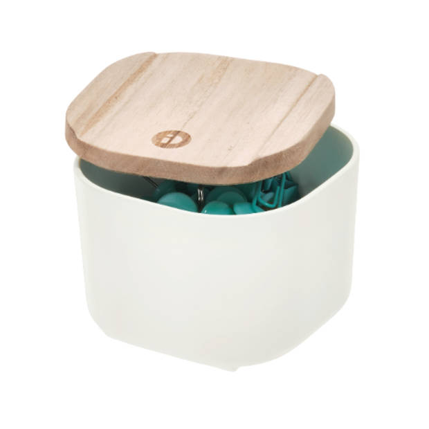 iDesign - Opbergbox met Deksel, XS, 9 x 9 x 6 cm, Gerecycled Kunststof/Hout, Beige - iDesign Eco Storage