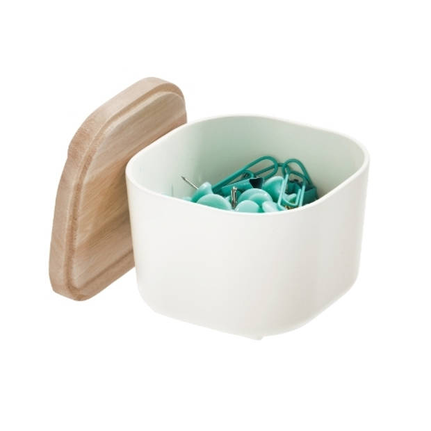 iDesign - Opbergbox met Deksel, XS, 9 x 9 x 6 cm, Gerecycled Kunststof/Hout, Beige - iDesign Eco Storage