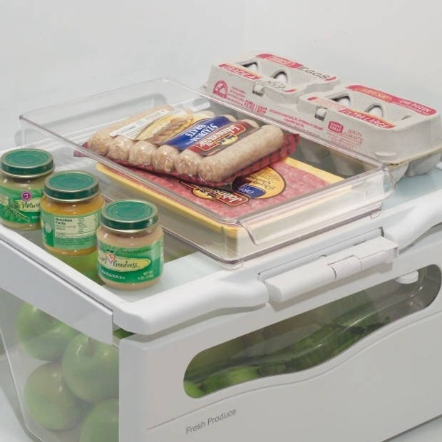 Koelkast Organizer, Laag, 20.3 x 36.8 x 5.1 cm, Stapelbaar Kunststof, Transparant - iDesign Fridge Binz