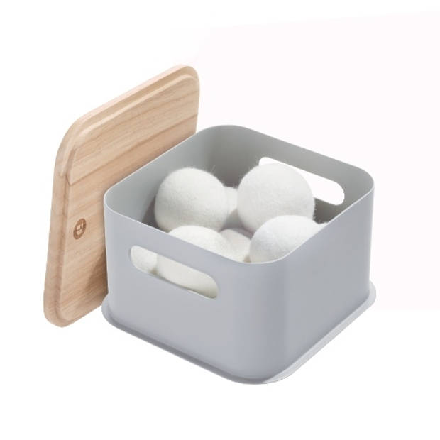 iDesign - Opbergbox met Handvat en Deksel, 21.3 x 21.3 x 12.7 cm, Paulownia Hout, Grijs - iDesign Eco Storage