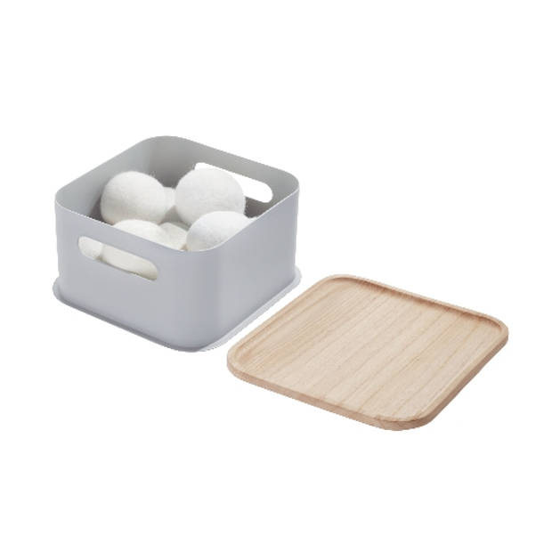 iDesign - Opbergbox met Handvat en Deksel, 21.3 x 21.3 x 12.7 cm, Paulownia Hout, Grijs - iDesign Eco Storage