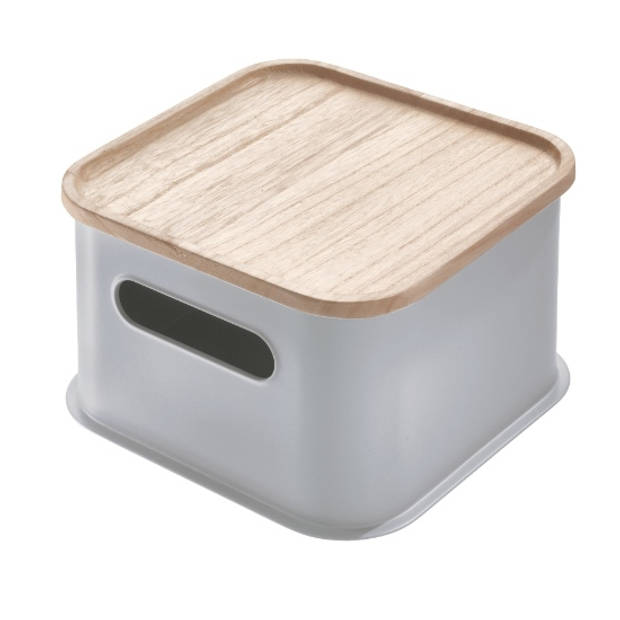 iDesign - Opbergbox met Handvat en Deksel, 21.3 x 21.3 x 12.7 cm, Paulownia Hout, Grijs - iDesign Eco Storage