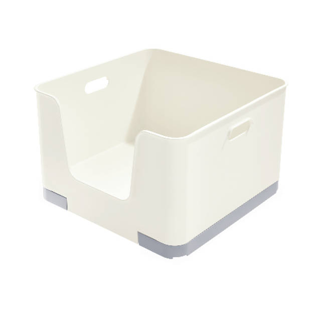 iDesign - Stapelbare Opbergbox met Opening, 39 x 23 cm, Kunststof, Beige/Grijs - iDesign Eco Storage