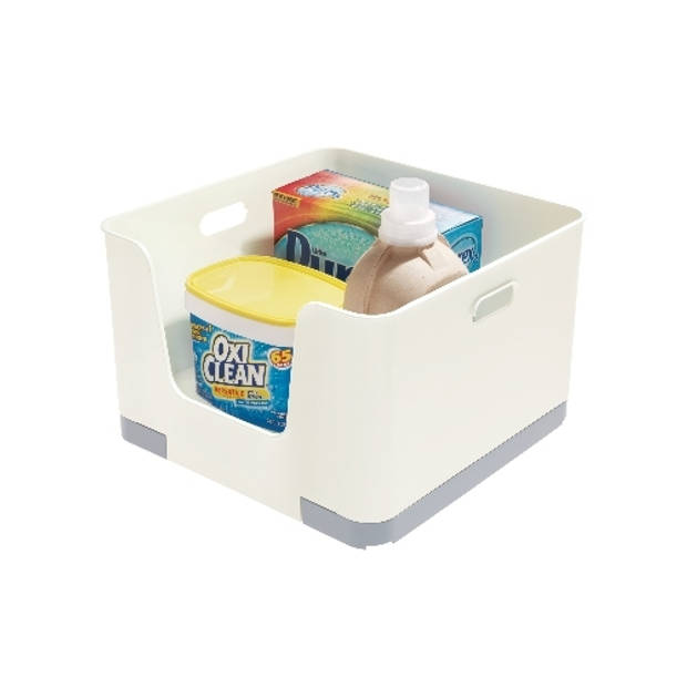 iDesign - Stapelbare Opbergbox met Opening, 39 x 23 cm, Kunststof, Beige/Grijs - iDesign Eco Storage