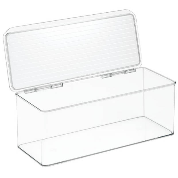 iDesign - Opbergbox met Deksel, 34.3 x 14.6 x 12.7 cm, Stapelbaar, Kunststof, Transparant - iDesign Kitchen Binz