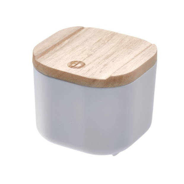 iDesign - Opbergbox met Deksel, XS, 9 x 9 x 6 cm, Gerecycled Kunststof/Hout, Grijs - iDesign Eco Storage