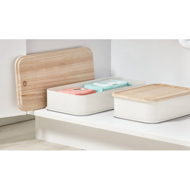 iDesign - Opbergbox met Deksel, 21.3 x 43 x 7.6 cm, Paulownia Hout, Kokoswit - iDesign Eco Storage