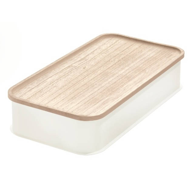 iDesign - Opbergbox met Deksel, 21.3 x 43 x 7.6 cm, Paulownia Hout, Kokoswit - iDesign Eco Storage