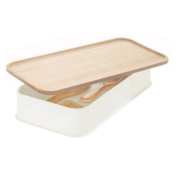 iDesign - Opbergbox met Deksel, 21.3 x 43 x 7.6 cm, Paulownia Hout, Kokoswit - iDesign Eco Storage