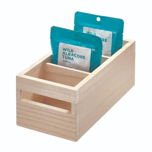 iDesign - Opbergbox met Handvat, 3 Vakken, 12.7 x 25.4 x 10.2 cm, Paulownia Hout - iDesign Eco Wood