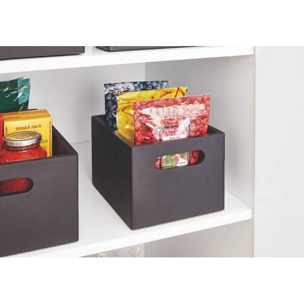 iDesign - Opbergbox met Handgrepen, 19 x 25.5 x 15 cm, Paulownia Hout, Zwart - iDesign The Home Edit