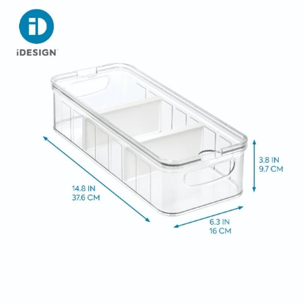 iDesign - Opbergbox Koelkast met Verdeelvakken, 37.7 x 16.2 x 9.7 cm, Stapelbaar, Kunststof, Transparant - iDesign Cri