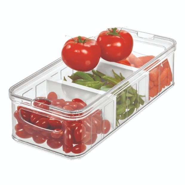 iDesign - Opbergbox Koelkast met Verdeelvakken, 37.7 x 16.2 x 9.7 cm, Stapelbaar, Kunststof, Transparant - iDesign Cri