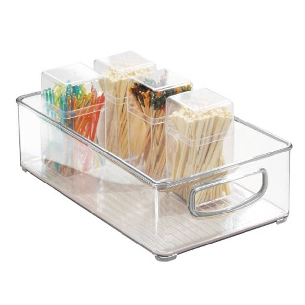 iDesign - Opbergbox met Deksel, 15.2 x 25.4 x 7.6 cm, Stapelbaar, Kunststof, Transparant - iDesign Kitchen Binz