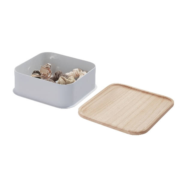 iDesign - Opbergbox met Deksel, 21.3 x 21.3 x 7.6 cm, Paulownia Hout, Grijs - iDesign Eco Storage