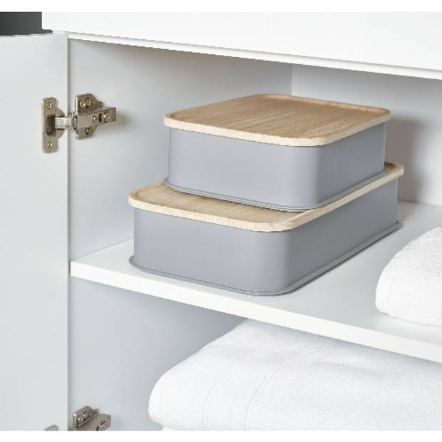 iDesign - Opbergbox met Deksel, 21.3 x 43 x 7.6 cm, Paulownia Hout, Grijs - iDesign Eco Storage