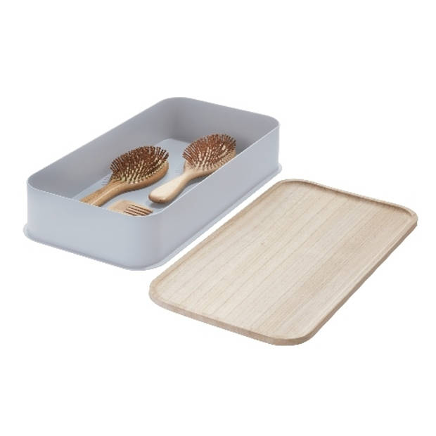 iDesign - Opbergbox met Deksel, 21.3 x 43 x 7.6 cm, Paulownia Hout, Grijs - iDesign Eco Storage