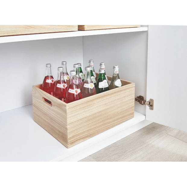 iDesign - Opbergbox met Handgrepen, 38 x 46 x 20.5 cm, Paulownia Hout, Beige - iDesign The Home Edit