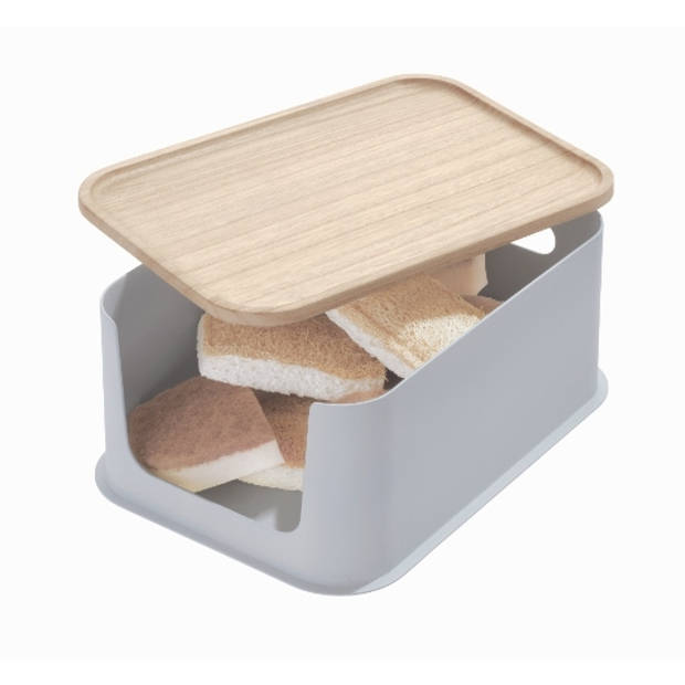 iDesign - Opbergbox met Opening en Deksel, 21.3 x 30.2 x 12.7 cm, Kunststof, Grijs - iDesign Eco Storage