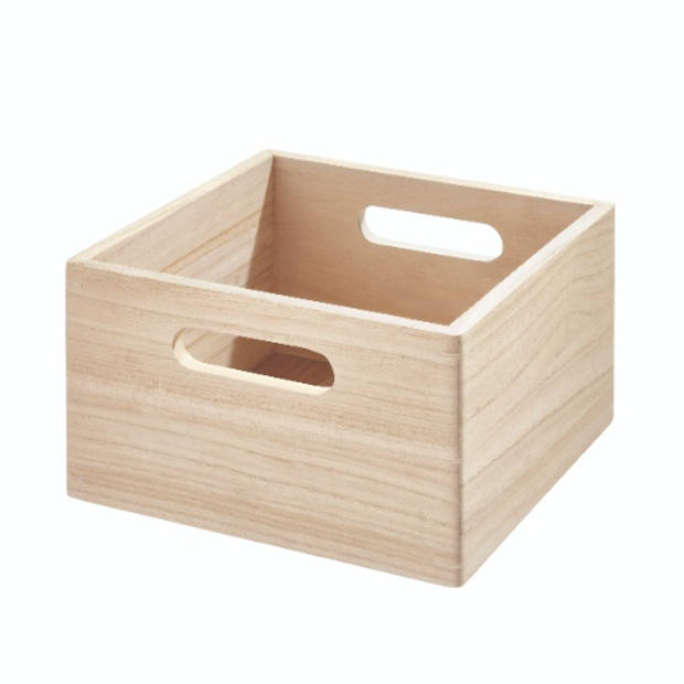 iDesign - Opbergbox met Handgrepen, 25.5 x 25.5 x 15 cm, Paulownia Hout, Beige - iDesign The Home Edit