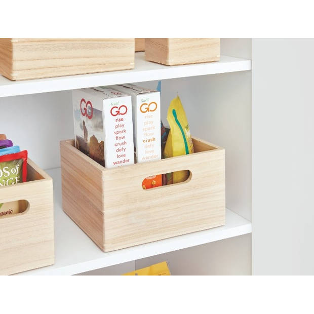 iDesign - Opbergbox met Handgrepen, 25.5 x 25.5 x 15 cm, Paulownia Hout, Beige - iDesign The Home Edit