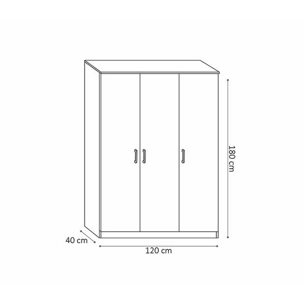 Interiax Kledingkast 'Amelie' 3 deuren en 8 legplanken Wit (180x120x40cm)