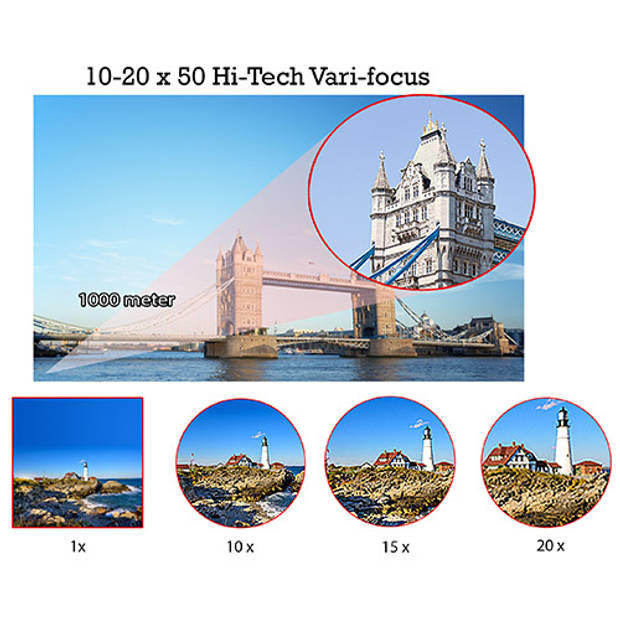MacGyver Verrekijker 10-20 x 50 vergroting - ZOOM kijker met Hi-Tech vari Focus - Waterdicht