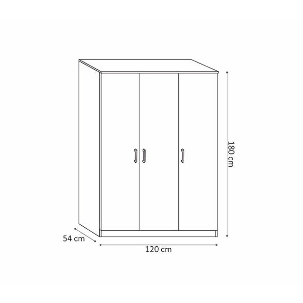 Interiax Kledingkast 'Amelie' 3 deuren Wit (180x120x54cm)