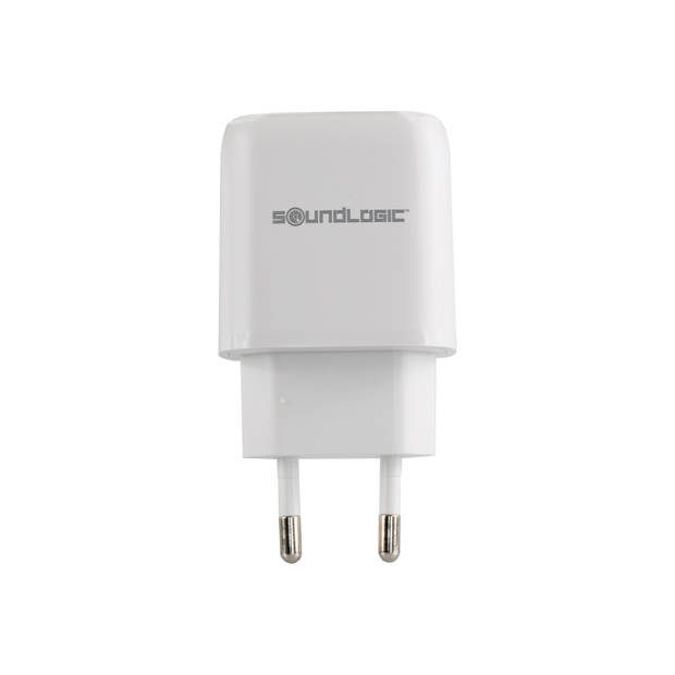 Soundlogic oplaadstekker met USB-A en USB-C aansluiting - snellader wit