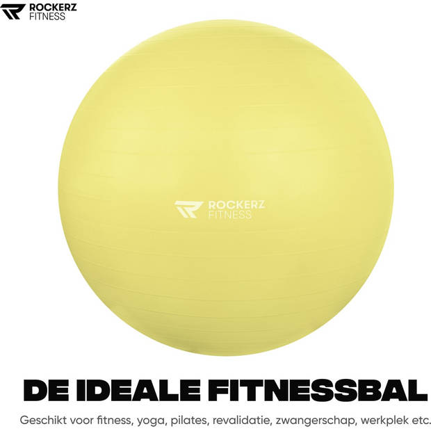 Rockerz Fitness® - Yoga bal inclusief pomp - Pilates bal - Fitness bal - Zwangerschapsbal - 75 cm - kleur: Geel
