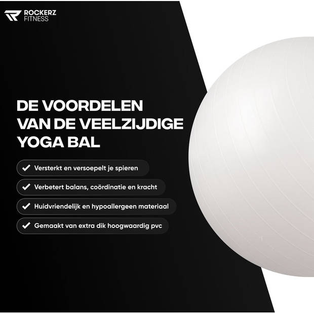 Rockerz Fitness® - Yoga bal inclusief pomp - Pilates bal - Fitness bal - Zwangerschapsbal - 65 cm - kleur: Parelmoer