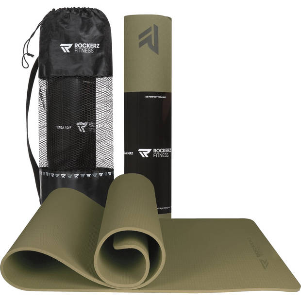 Yoga mat - Fitness mat olijfgroen - Yogamat anti slip & eco - Extra Dik - Duurzaam TPE materiaal - Incl Draagtas