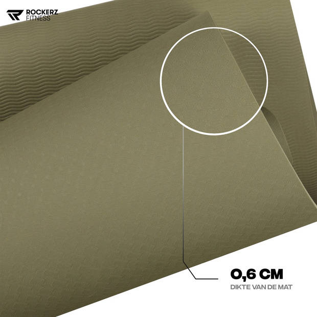 Yoga mat - Fitness mat olijfgroen - Yogamat anti slip & eco - Extra Dik - Duurzaam TPE materiaal - Incl Draagtas