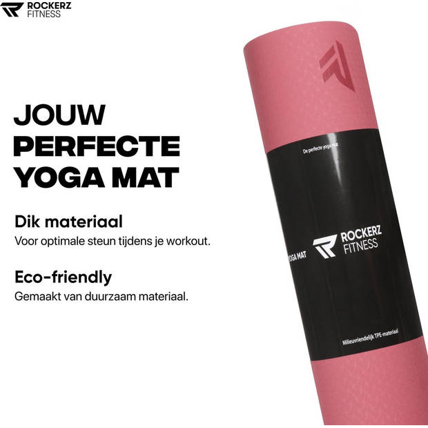 Yoga mat - Fitness mat roze - Sport mat - Yogamat anti slip & eco - Extra Dik - Duurzaam TPE materiaal - Incl Draagtas