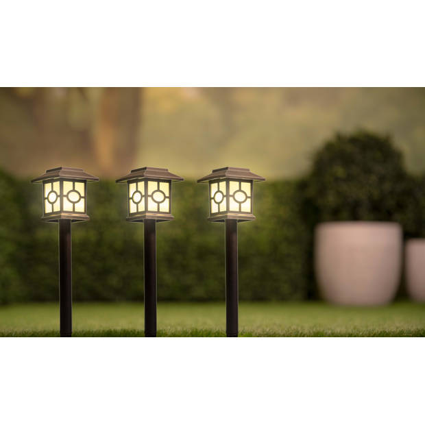 Grundig Solar Tuinverlichting - Tuinfakkels 3 Stuks - Warm Wit LED - Batterijduur 6 tot 8 Uur - Padverlichting - Zwart