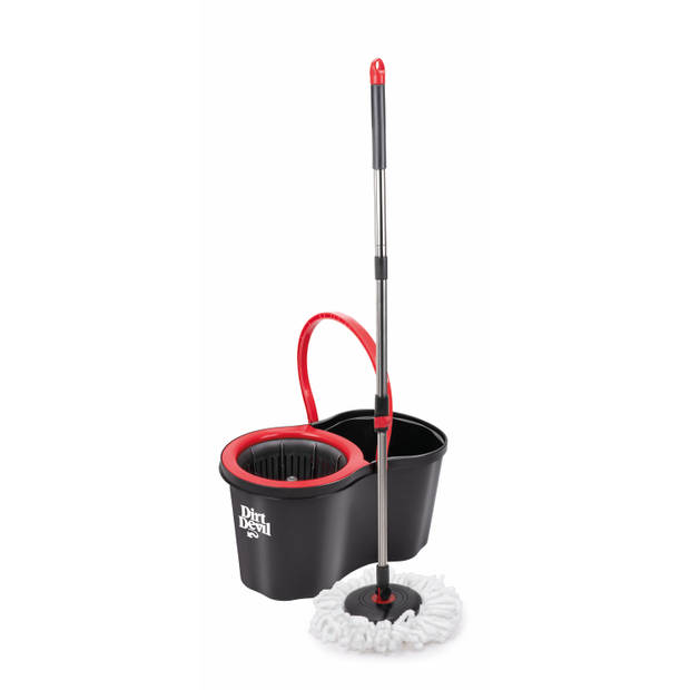 Dirt Devil Dweilsysteem met Wringer - Emmer 16 L - Ronde Dweil - Microvezel Mop - Grijs/ Rood