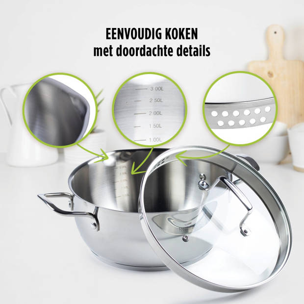 Rosmarino Pour & Cook Kookpan met glazen deksel - 24x12 cm