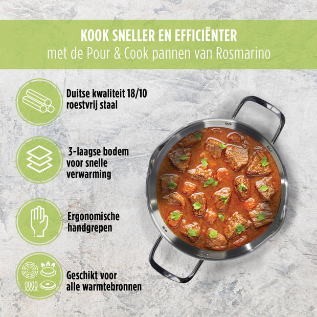 Rosmarino Pour & Cook Kookpan met glazen deksel - 24x12 cm